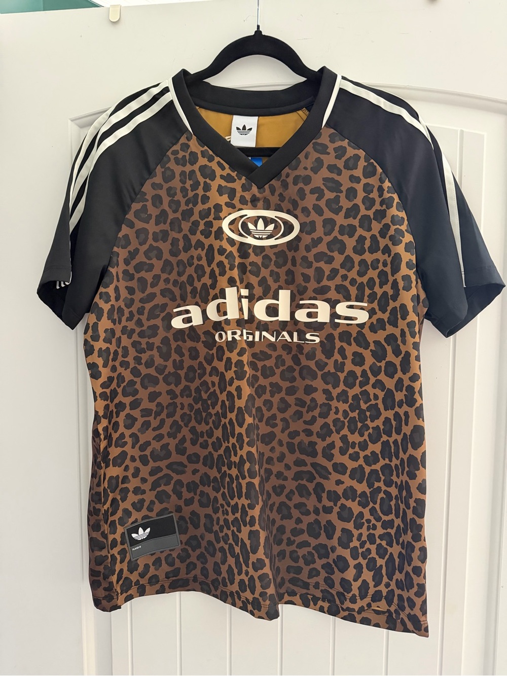 adidas Brown Leopard Print Soccer Jersey with Black Sleeves